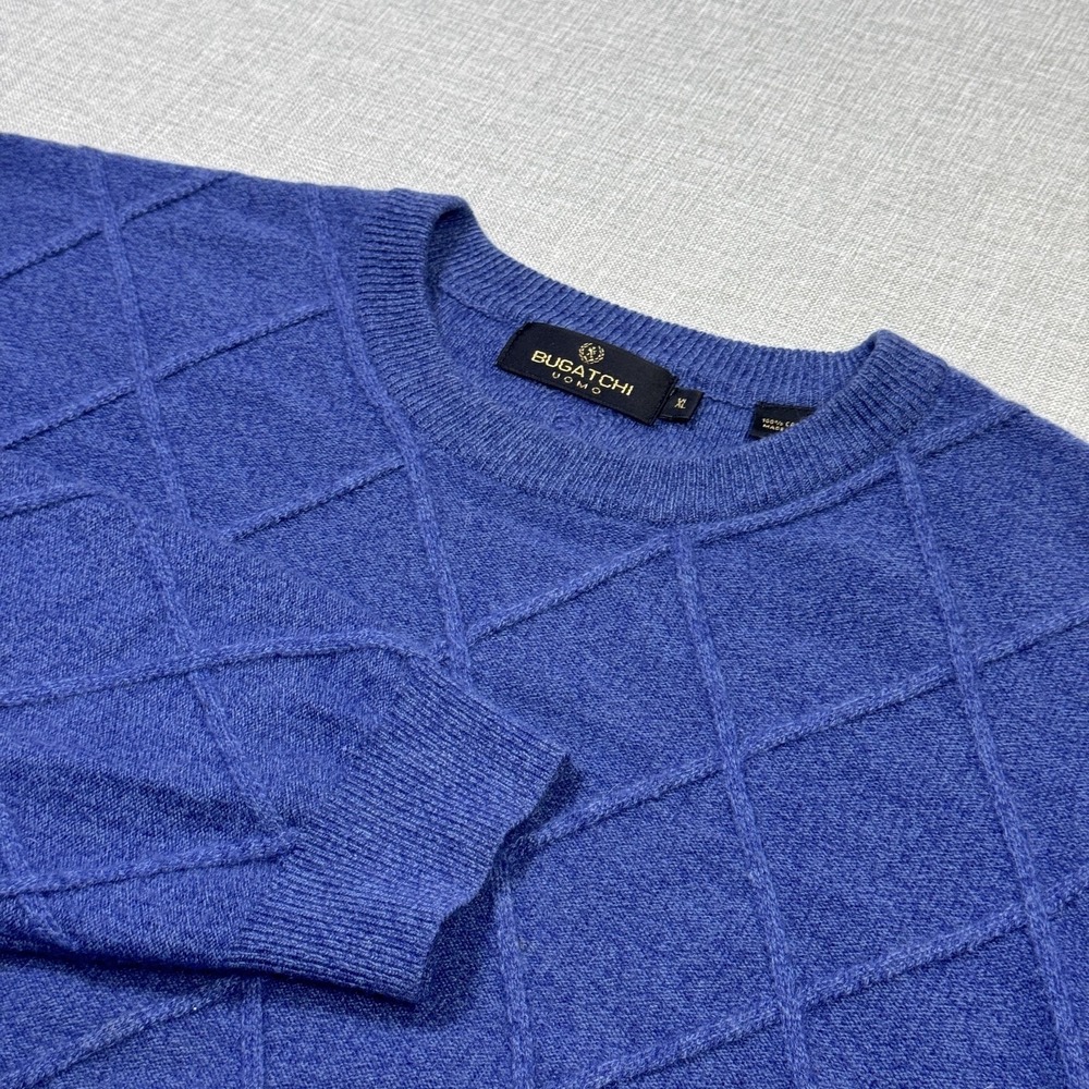 Bugatchi Uomo Cashmere Sweater Pullover‎ Mens XL Blue Argyle Knit Lightweight